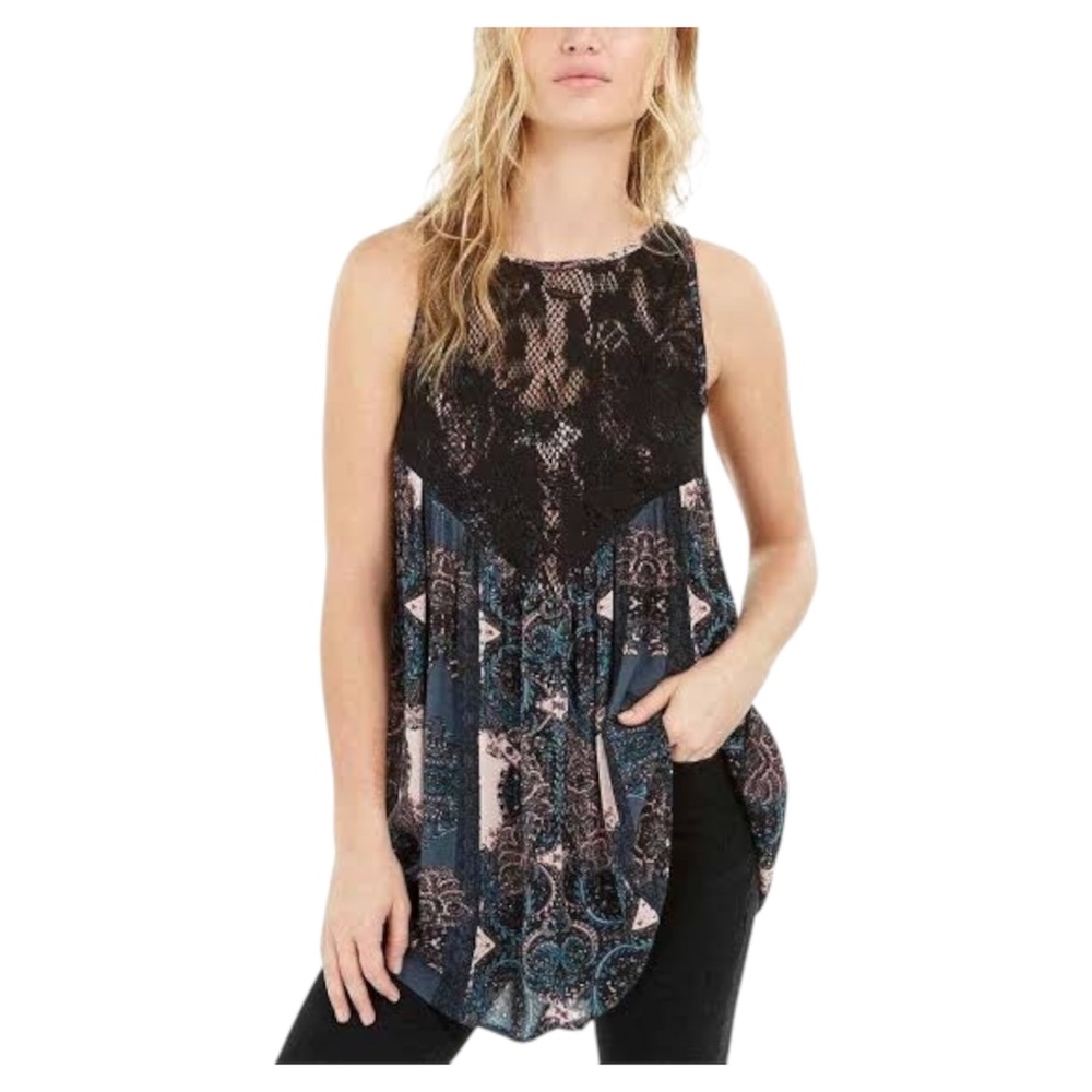 FREE PEOPLE "Count Me In" Front Lace Bodice Gathered Back Straps S New With Tags